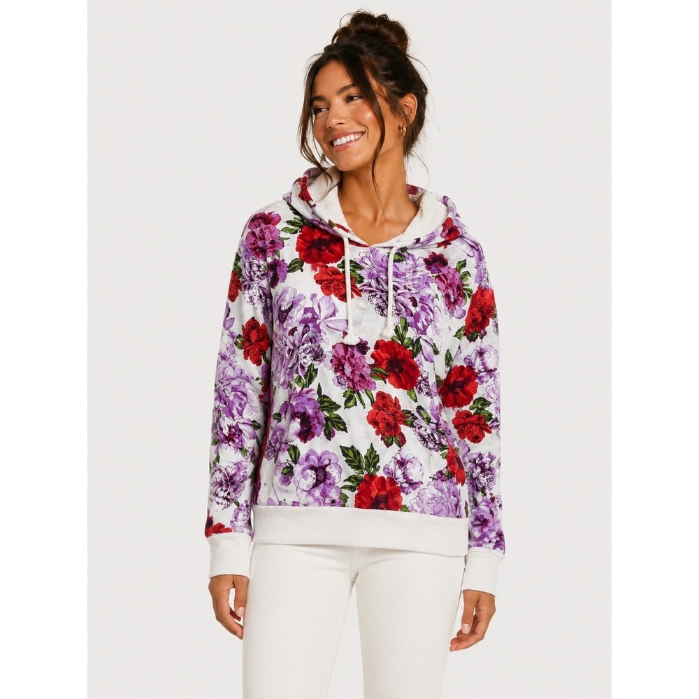 Victorias Secret Floral Hoodie White Sherpa XS NWOT NEW